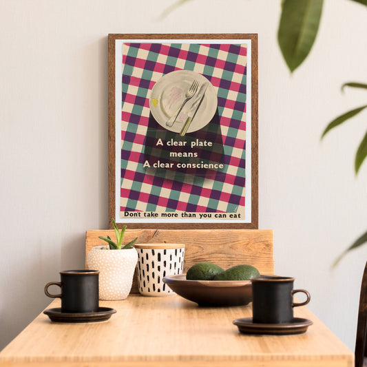world war two propaganda wall poster. A clear plate means a clear conscience
